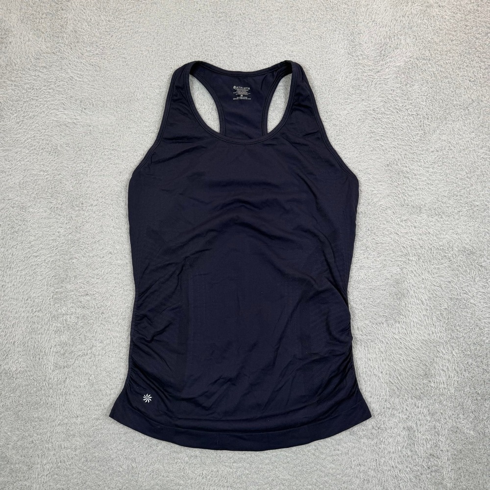 Athleta‎ Womens Black Seamless Racerback Ruched Activewear Tank Top Size M 77677